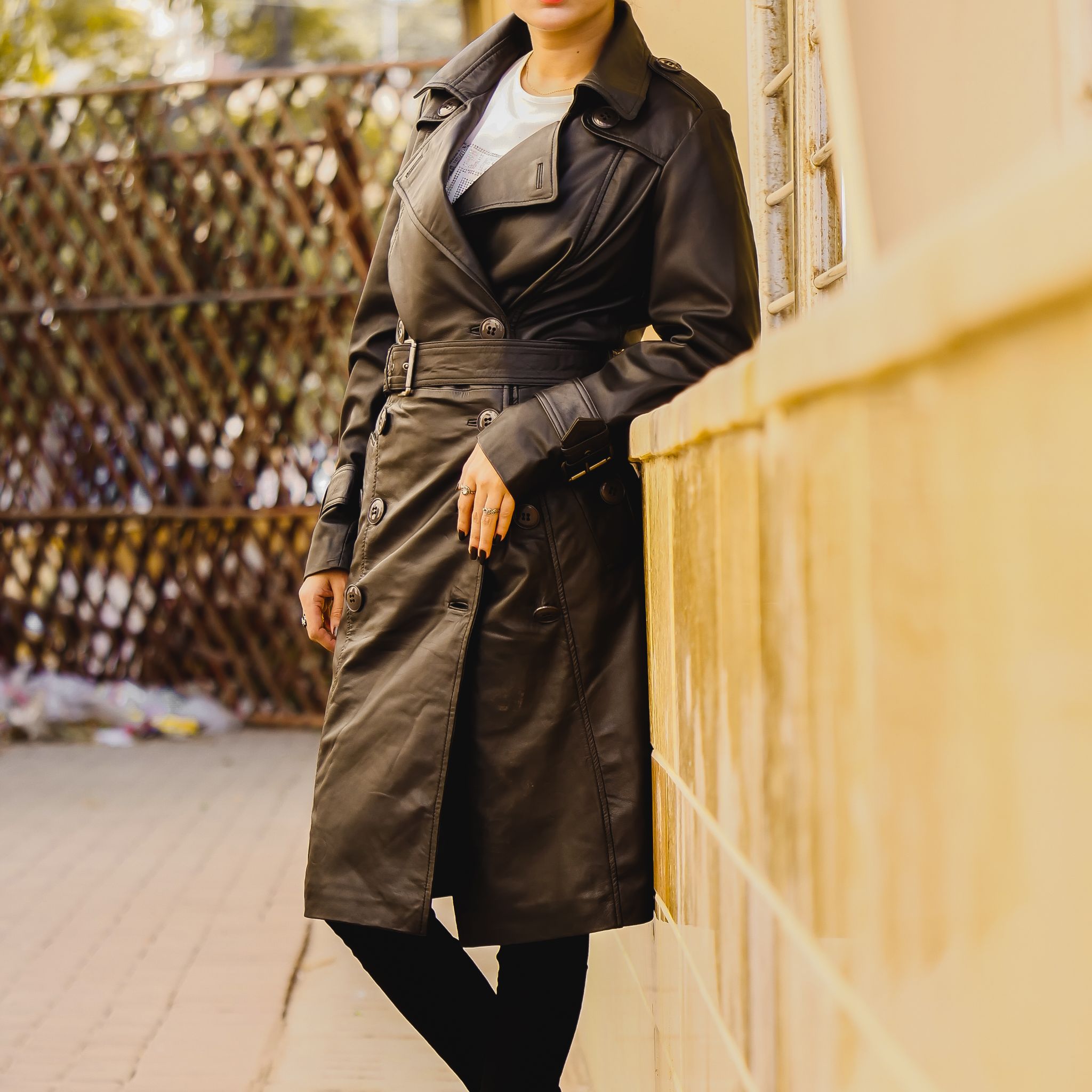 Womens Black Noir Leather Long Coat