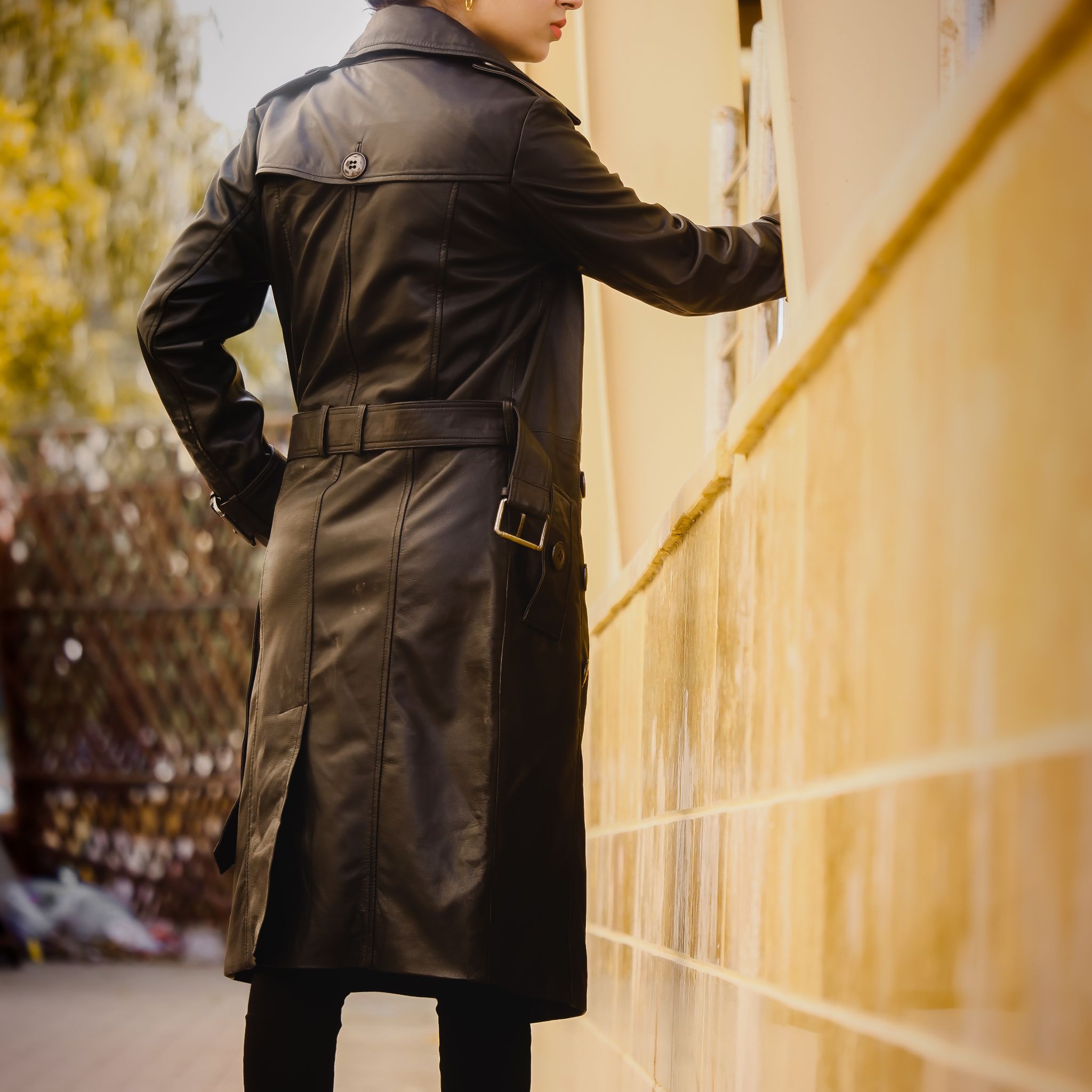 Womens Black Noir Leather Long Coat