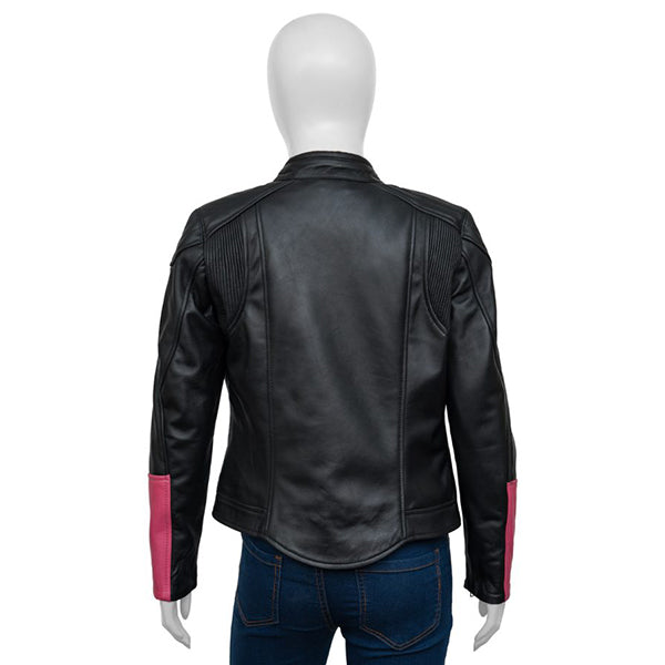 Women's Black and Blossom Pink Leather Jacket