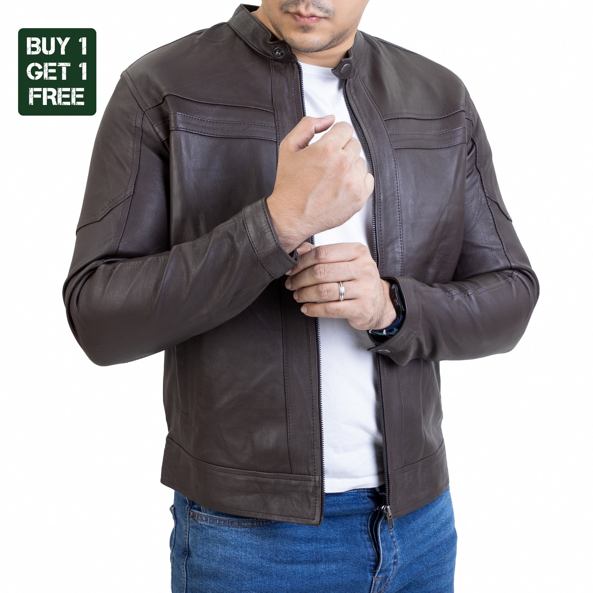 Mens Urban Style Leather Brown Jacket