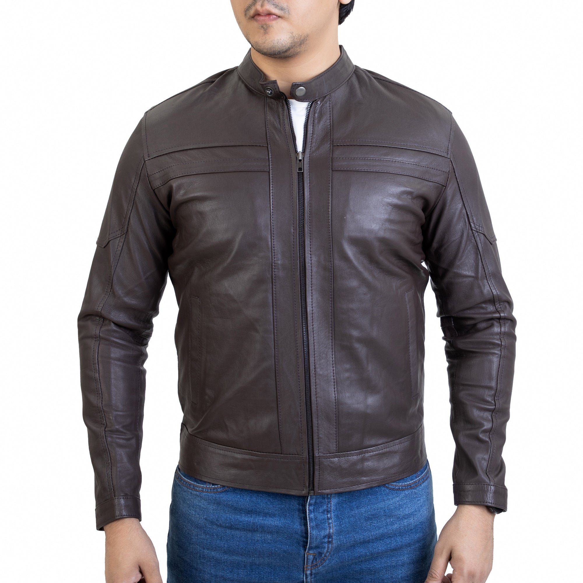 Mens Urban Style Leather Brown Jacket