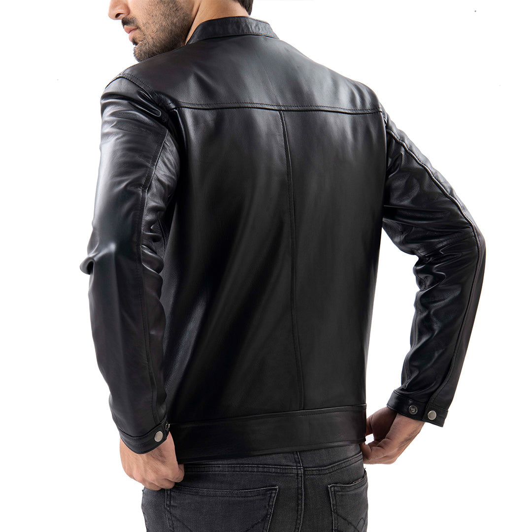 Black Men's Pure Sheep Leather Zipper Jacket