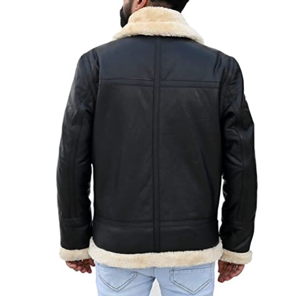 Men's Premium Shearling Fur Leather Jacket-Black