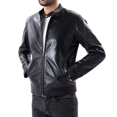 Black Men's Pure Sheep Leather Zipper Jacket