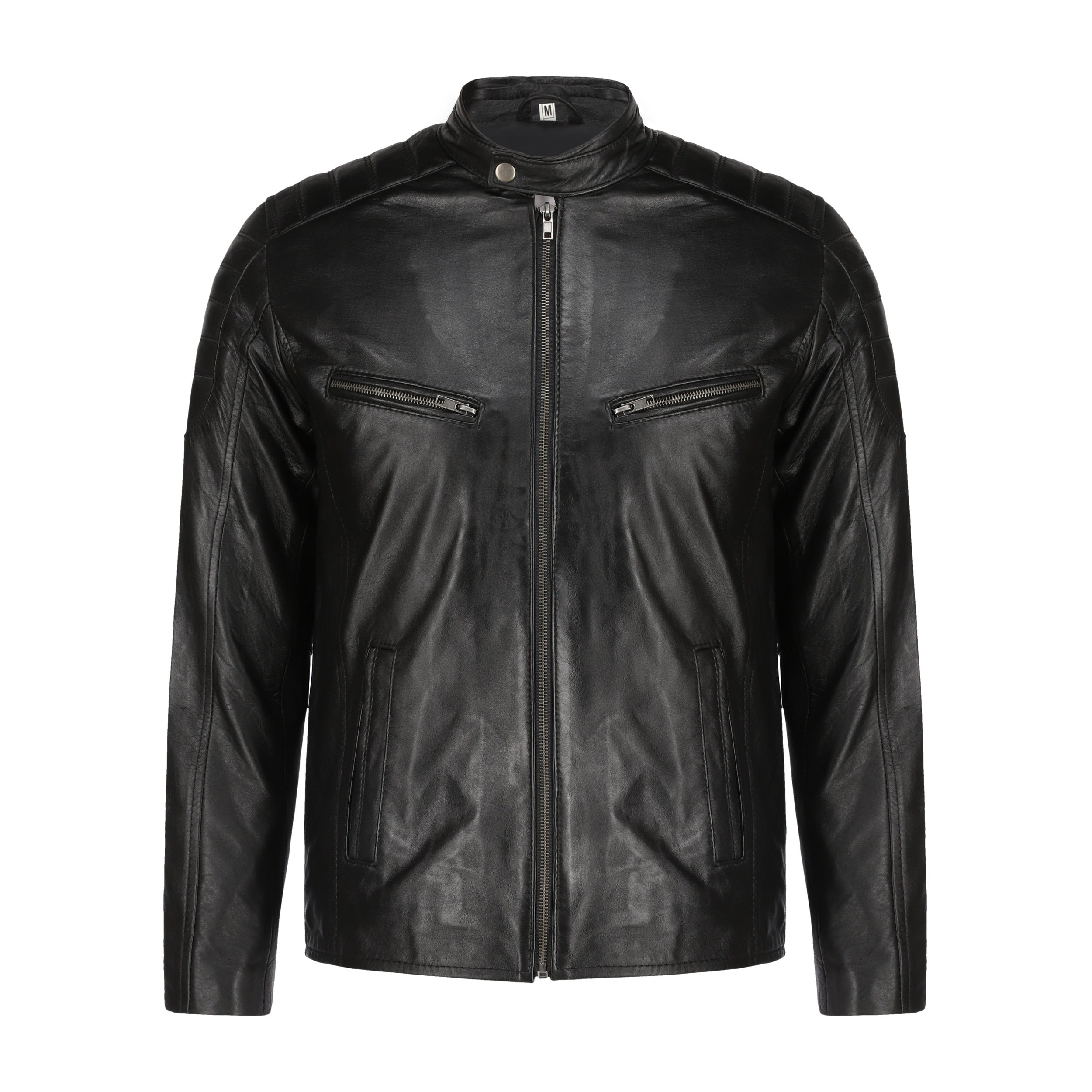 Mens Black Lambskin Biker Leather Jacket