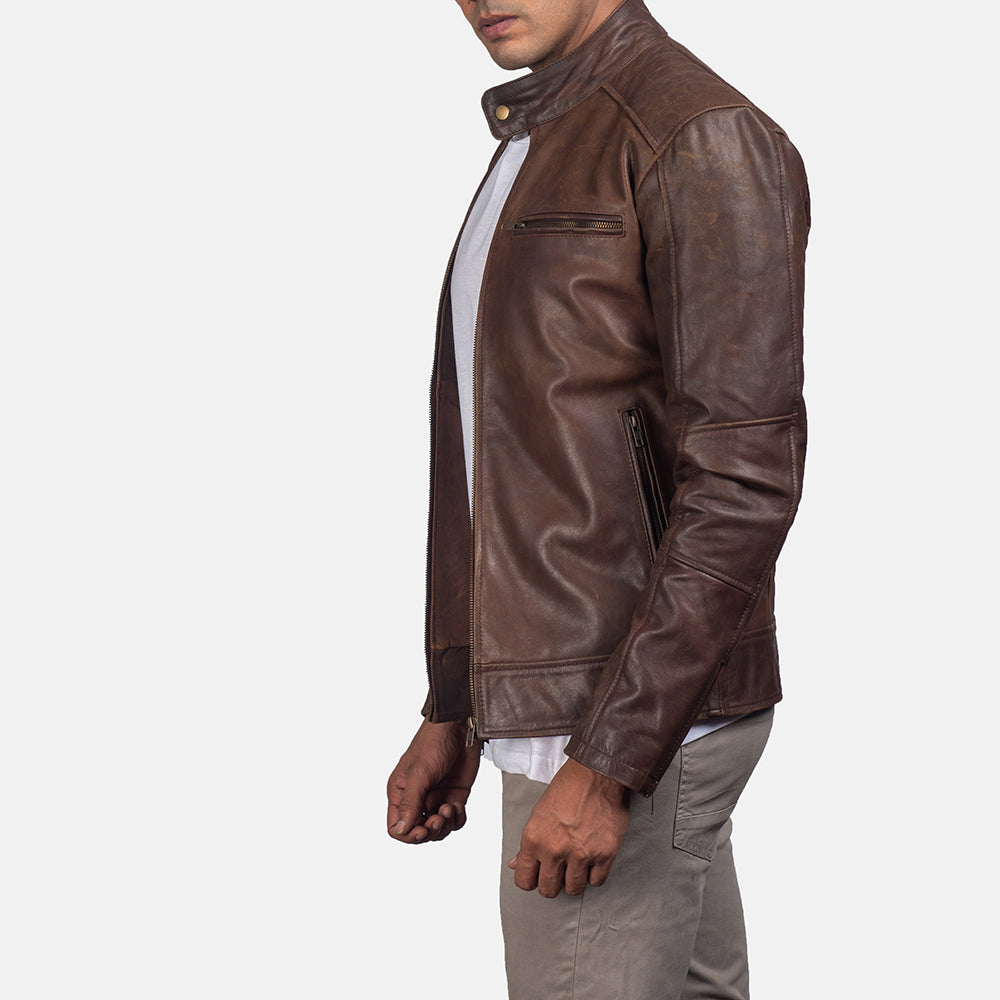 Mens Brown Leather Biker Style Jacket