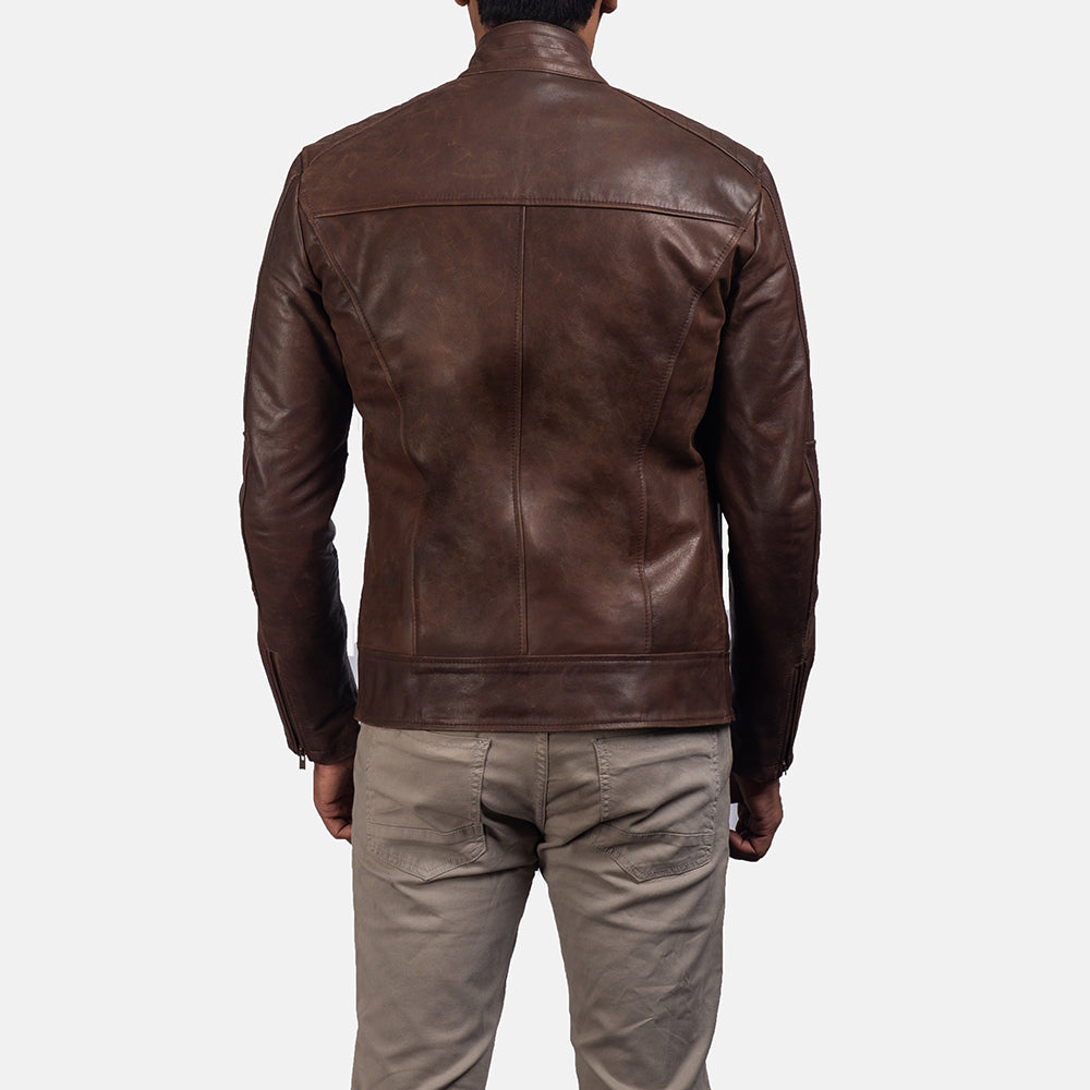 Mens Brown Leather Biker Style Jacket