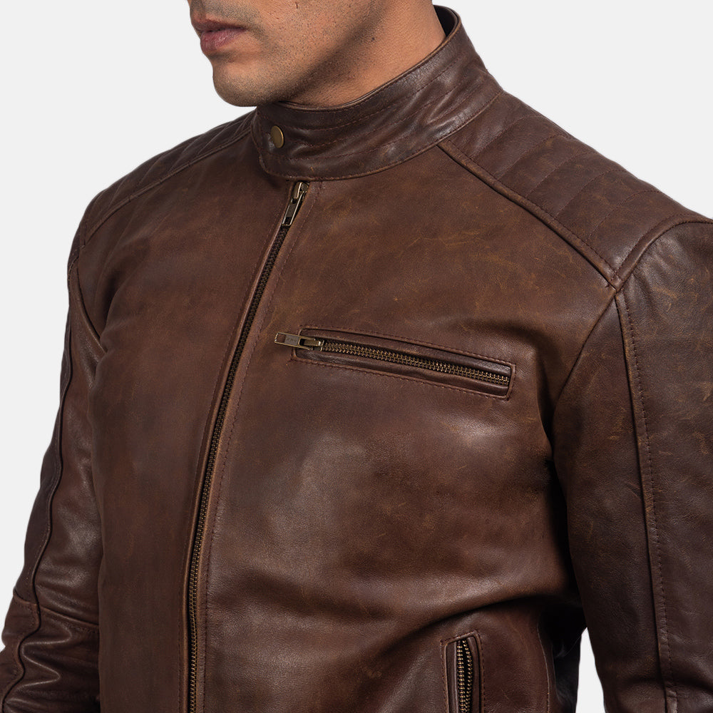 Mens Brown Leather Biker Style Jacket