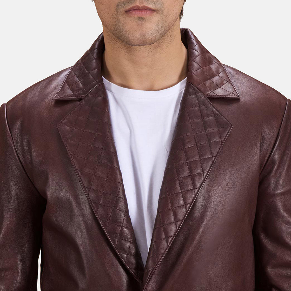 Mens Quilted Maroon Leather Blazer