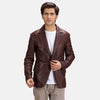 Mens Quilted Maroon Leather Blazer