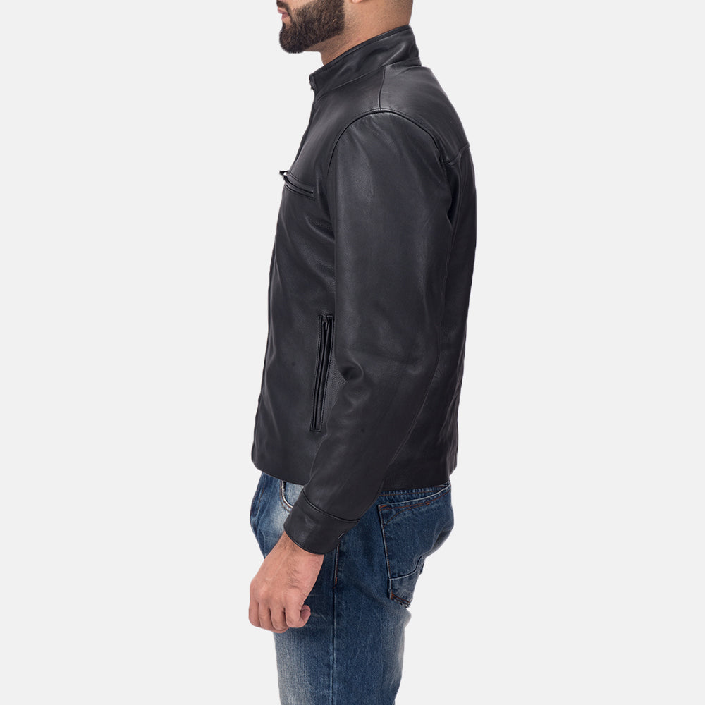 Mens Matte Black Leather Biker Jacket