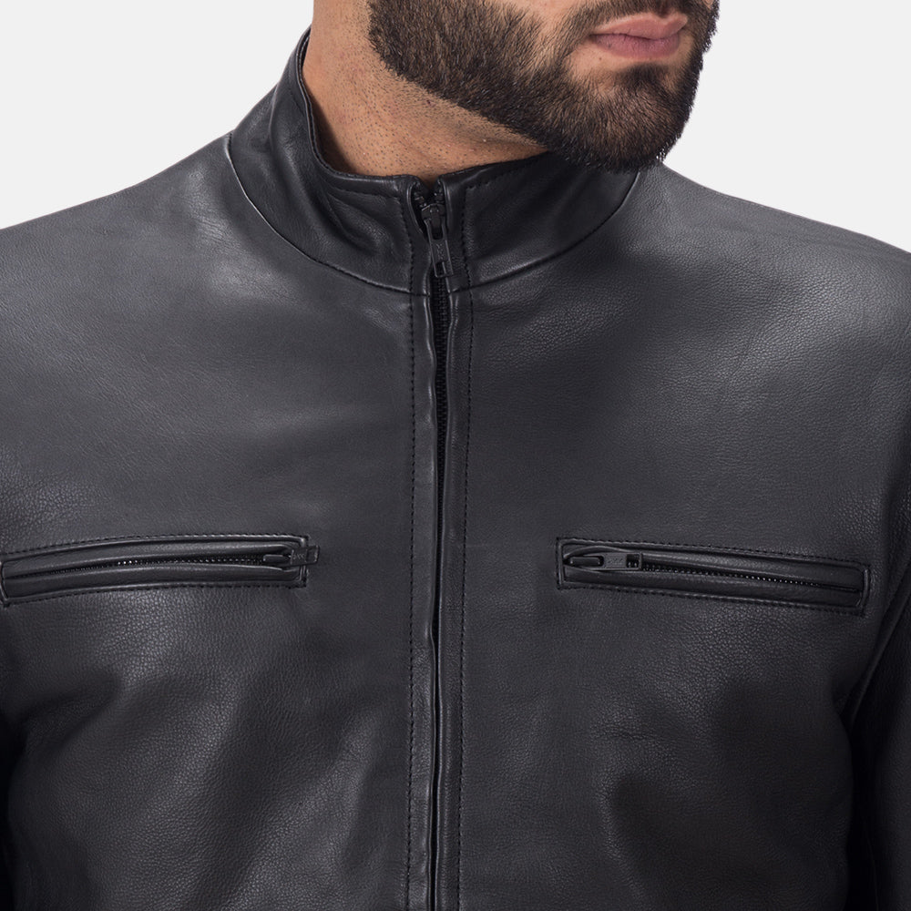 Mens Matte Black Leather Biker Jacket