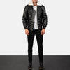 Mens Vintage Black & White Leather Bomber Jacket