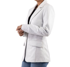 Classic 2-Button Lambskin Leather White Blazer Women