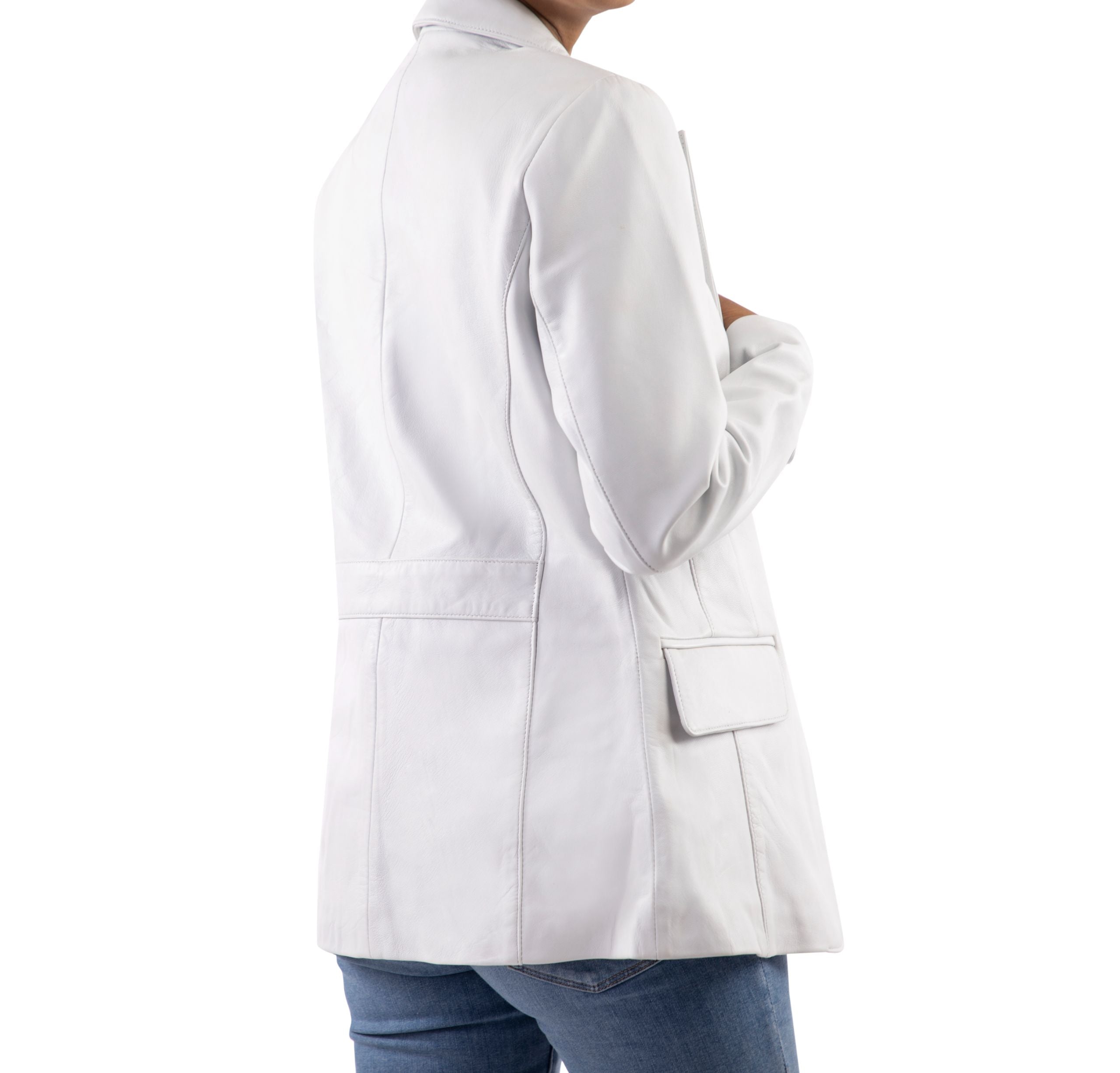 Classic 2-Button Lambskin Leather White Blazer Women