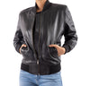 Women's Sleek Leather Bomber Jacket-Black