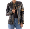 Distressed Café Racer Noir Leather Jacket Women-Black